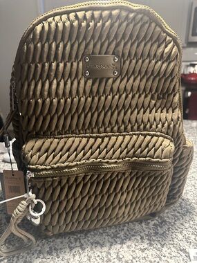 BearPaw Quilted Olive Backpack with Front Pocket